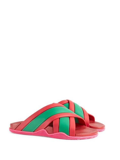 pink and green gucci slides